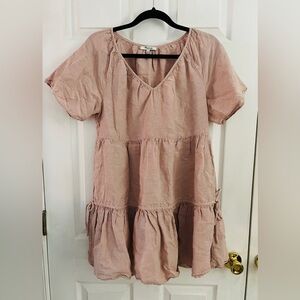 Madewell Lorelei Minidress Size Medium M Linen Blend Dusty Blush Pockets